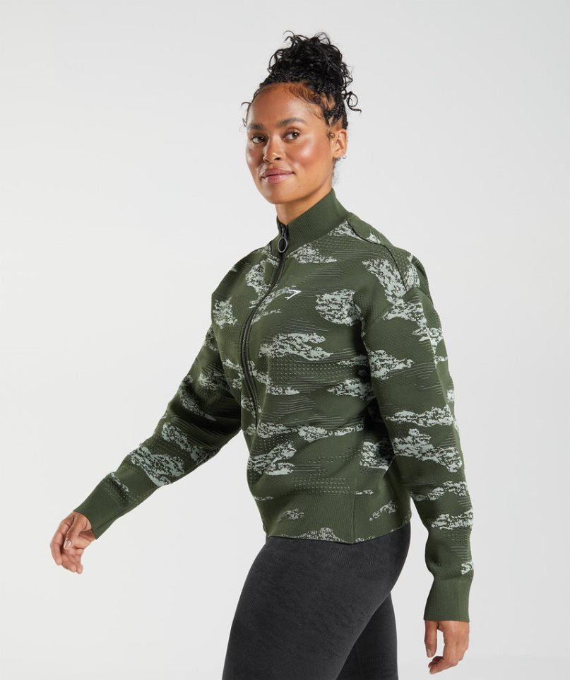 Women's Gymshark Adapt Camo Seamless Track Jackets Dark Green | NZ 7TWAXZ